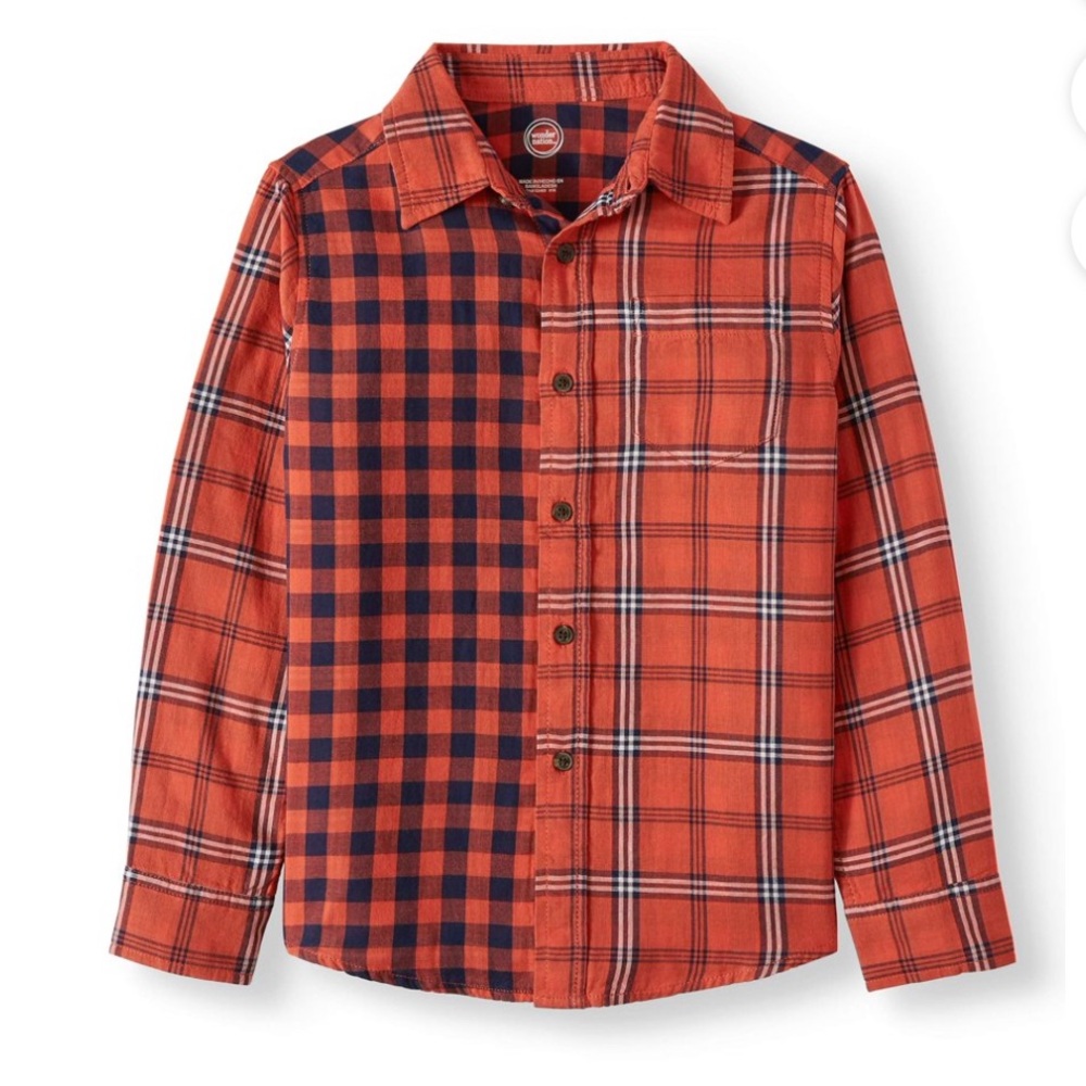 Wonder Nation Boys Long Sleeve Double Weave Button Down Shirt